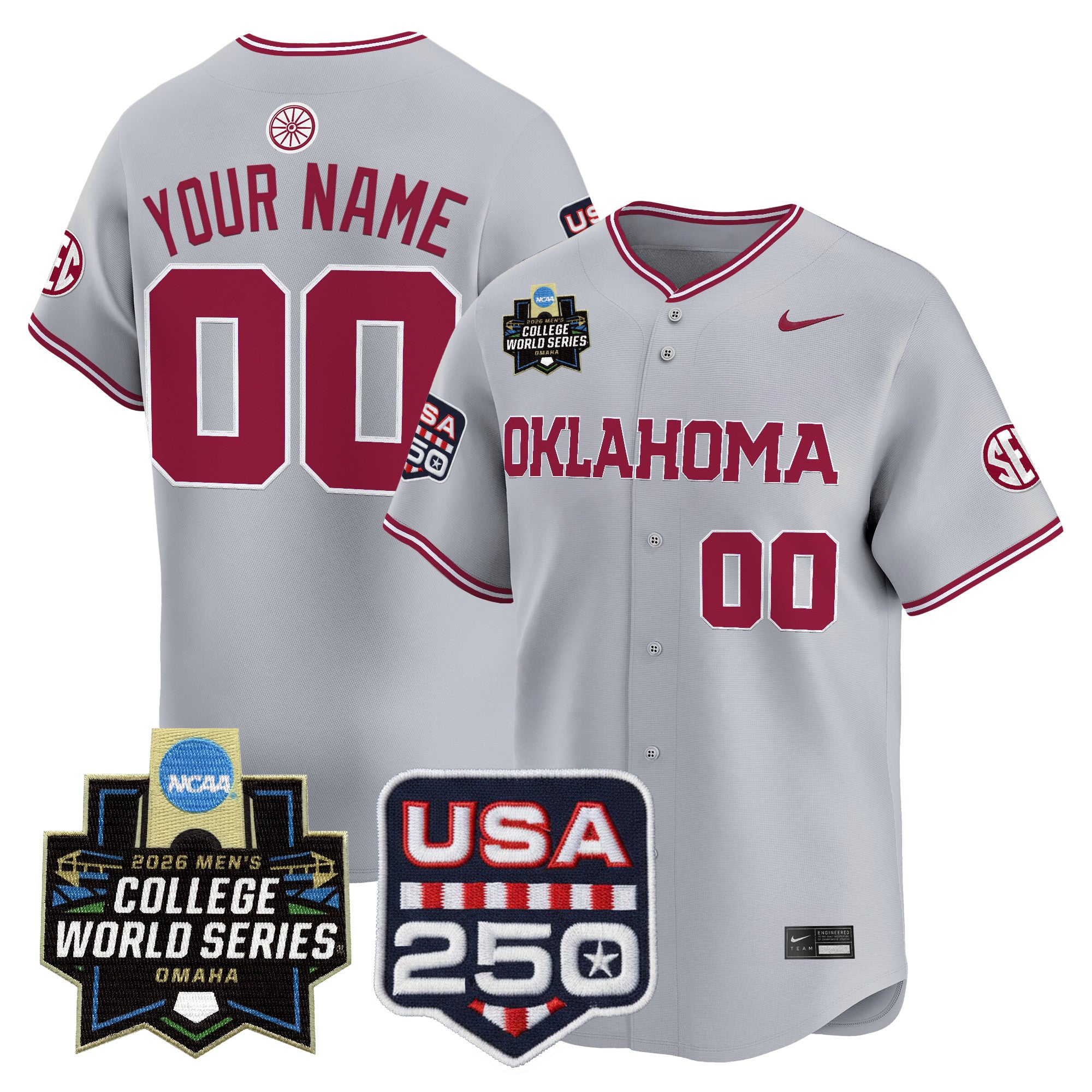 Oklahoma Sooners 2026 World Series Vapor Premier Limited Custom Jersey - 250 America Patch - All Stitched