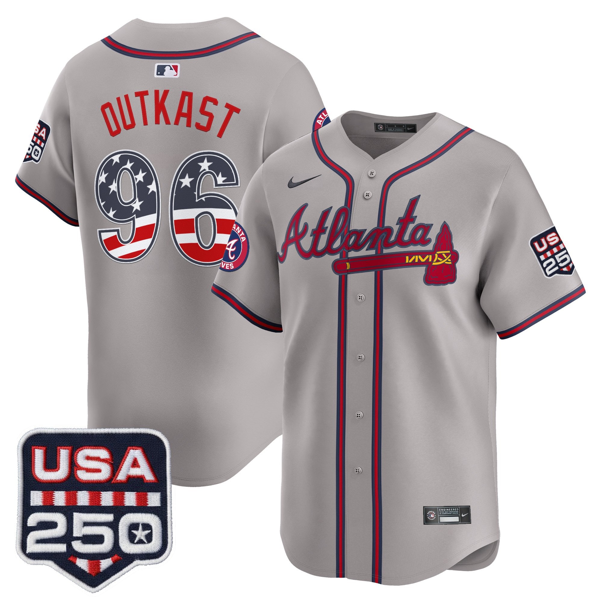 Men's Atlanta Braves USA 250 Fourth of July Vapor Premier Limited Jersey - All Stitched