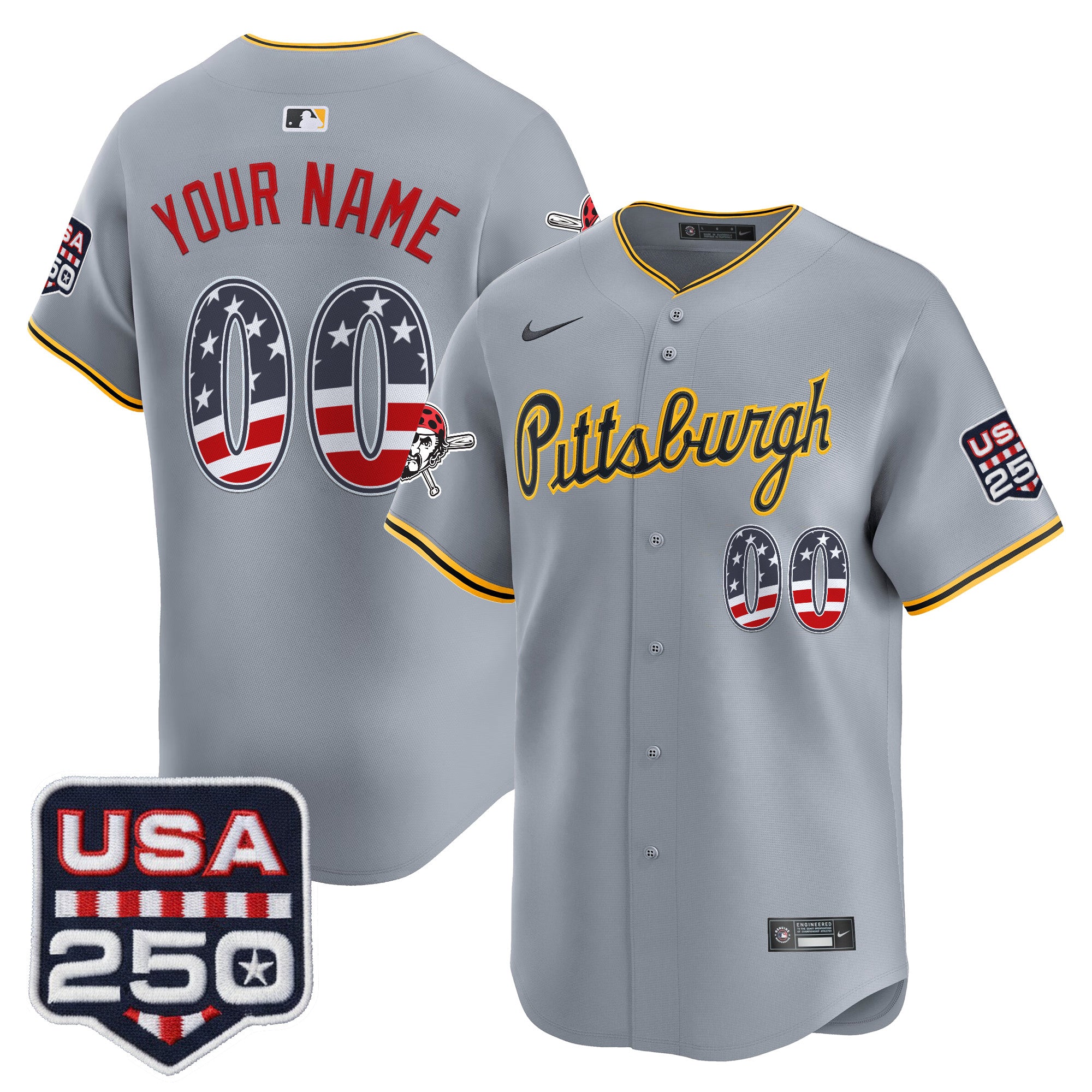 Pittsburgh Pirates USA 250 Fourth of July Vapor Premier Limited Custom Jersey - All Stitched
