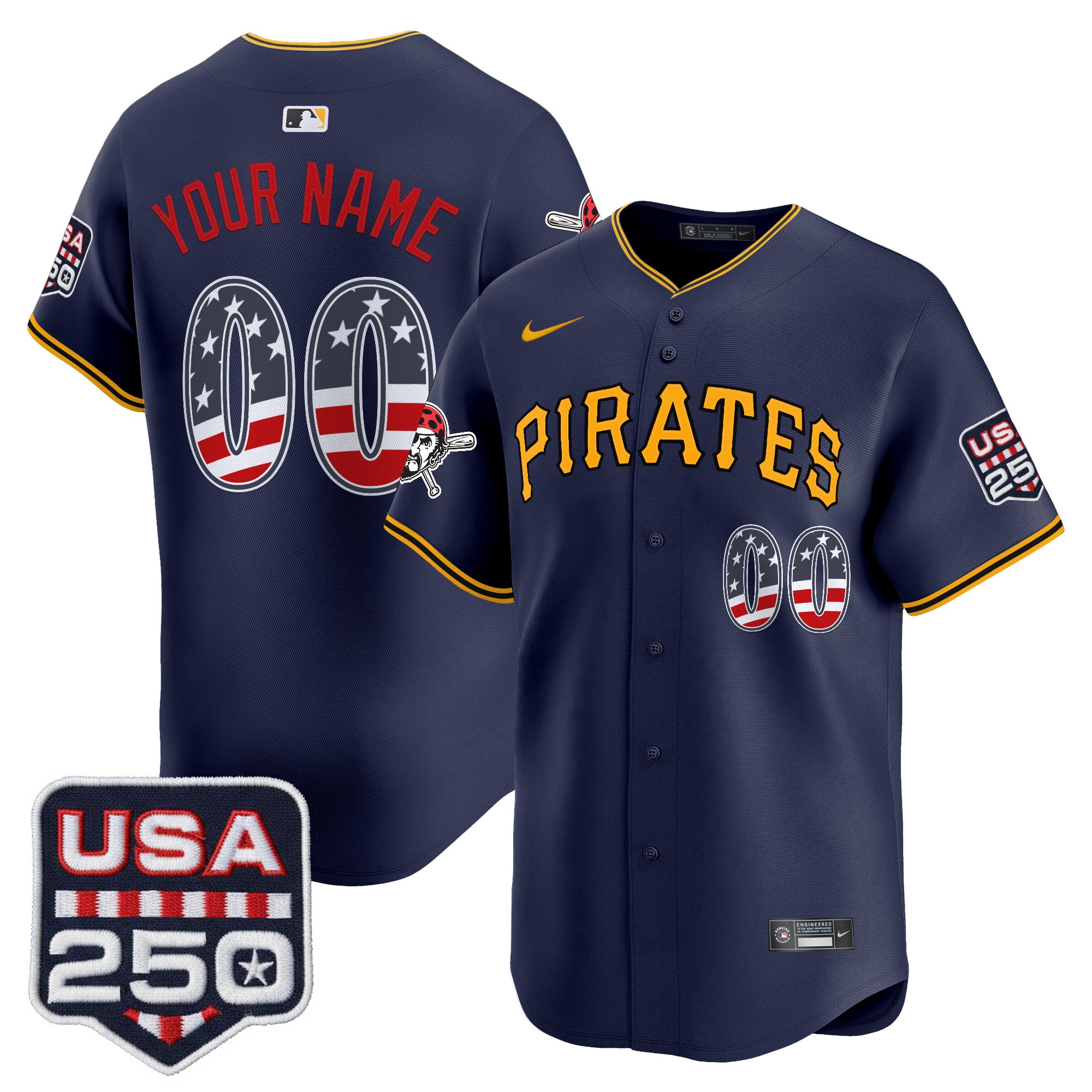 Pittsburgh Pirates USA 250 Fourth of July Vapor Premier Limited Custom Jersey - All Stitched