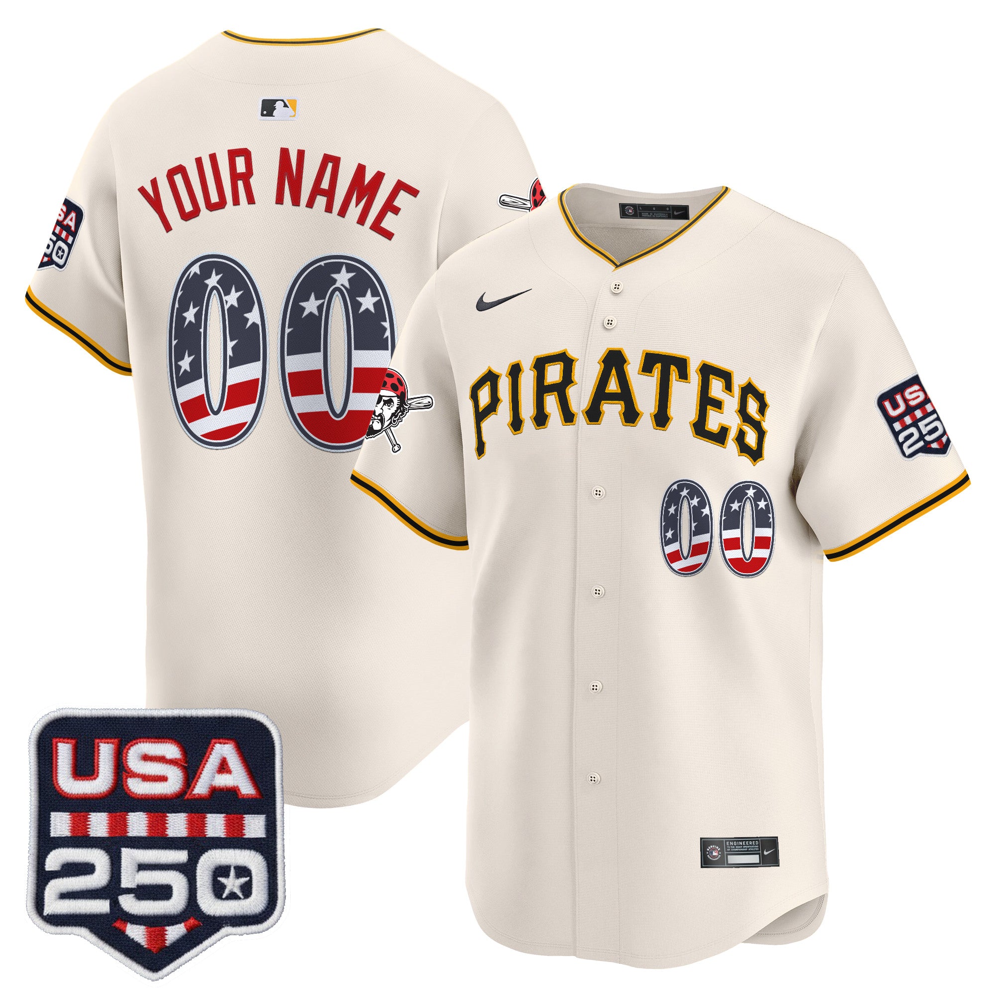 Pittsburgh Pirates USA 250 Fourth of July Vapor Premier Limited Custom Jersey - All Stitched