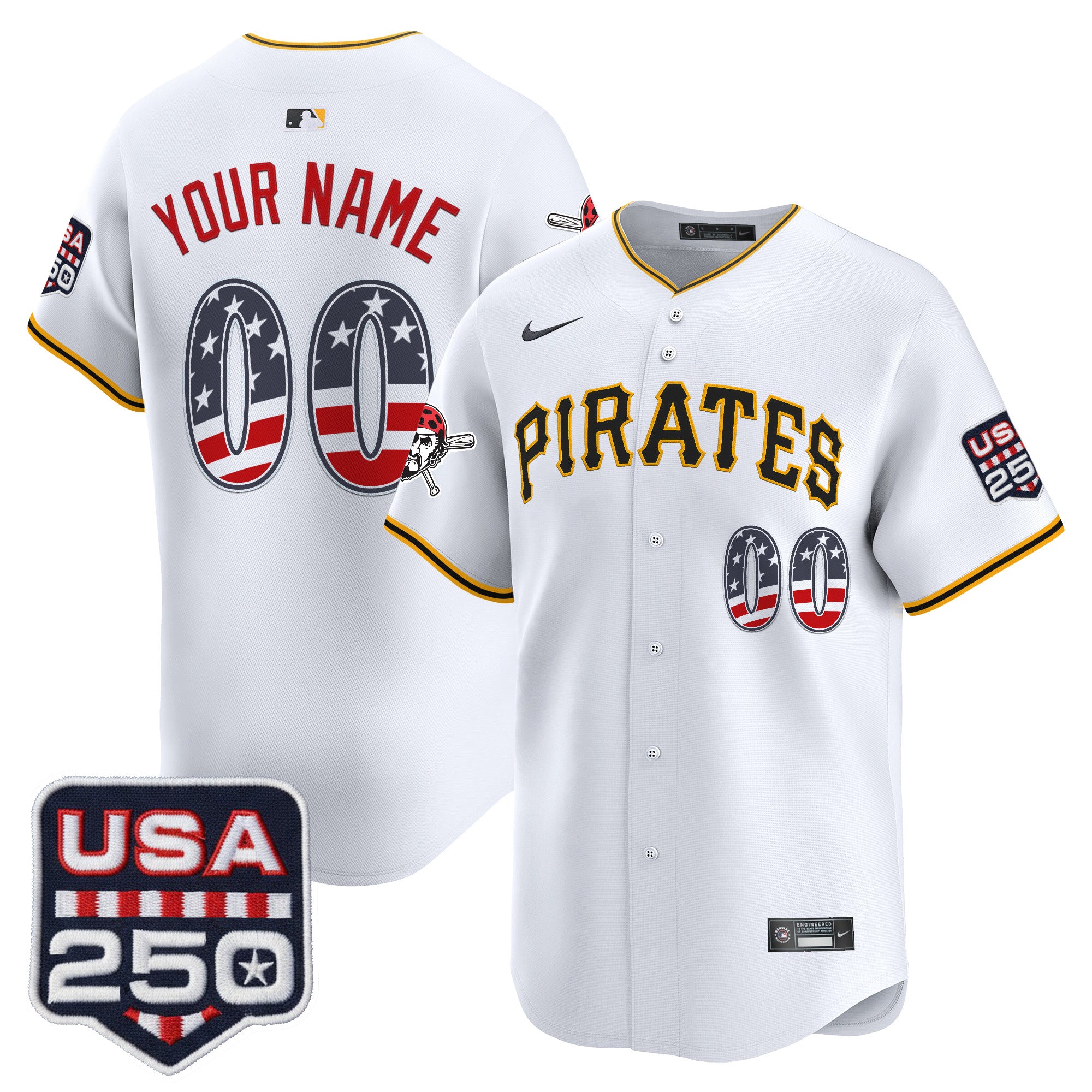 Pittsburgh Pirates USA 250 Fourth of July Vapor Premier Limited Custom Jersey - All Stitched