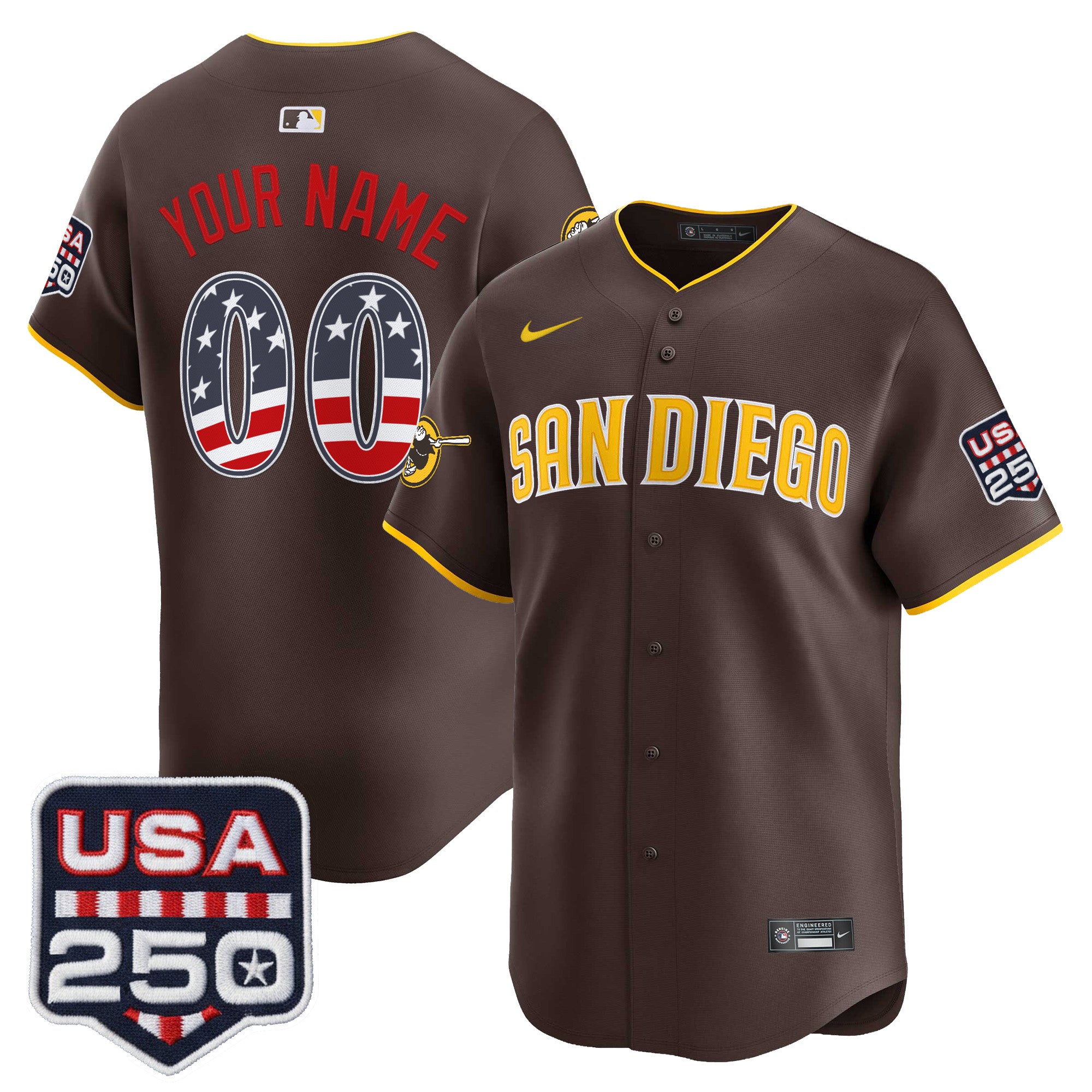 San Diego Padres USA 250 Fourth of July Vapor Premier Limited Custom Jersey - All Stitched