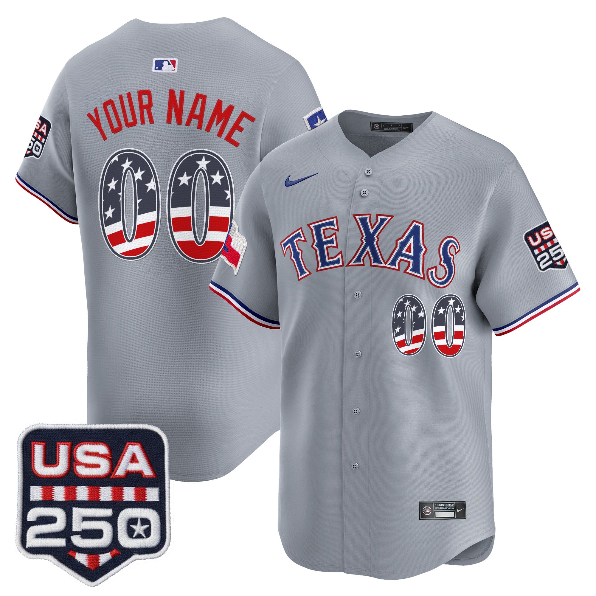 Texas Rangers USA 250 Fourth of July Vapor Premier Limited Custom Jersey - All Stitched