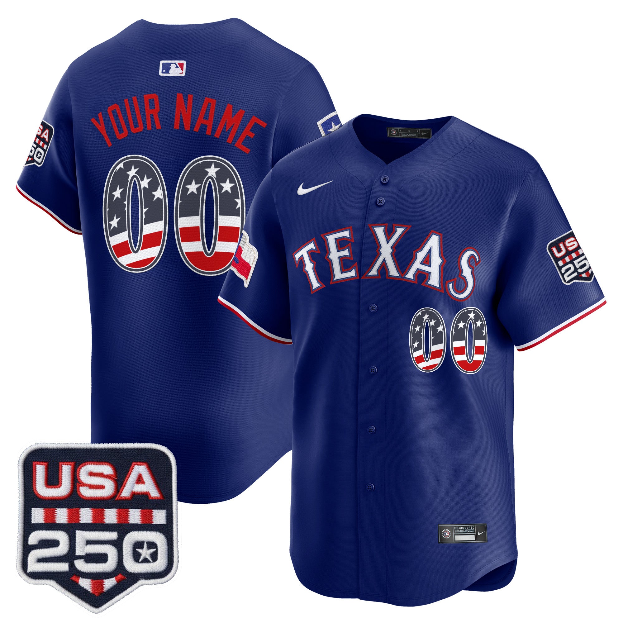 Texas Rangers USA 250 Fourth of July Vapor Premier Limited Custom Jersey - All Stitched