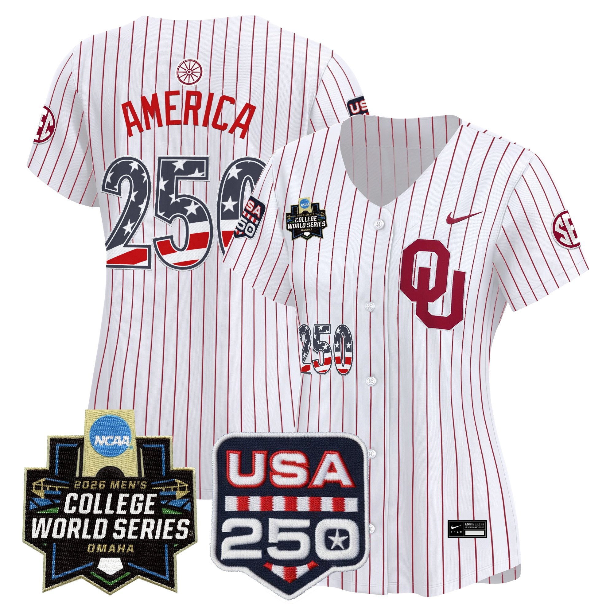 Women's Oklahoma Sooners USA 250 Fourth of July Vapor Premier Limited Jersey - 2026 World Series patch - All Stitched
