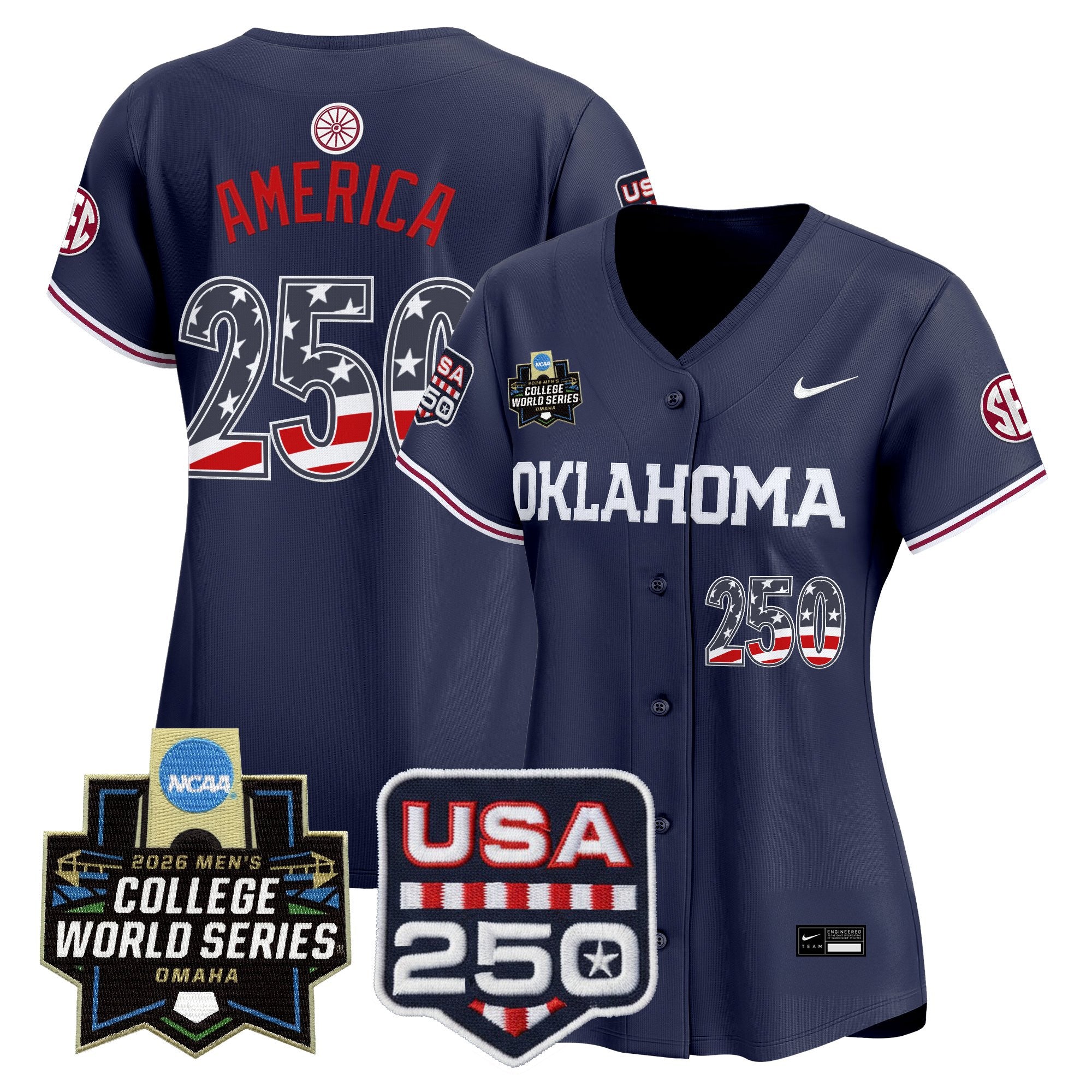 Women's Oklahoma Sooners USA 250 Fourth of July Vapor Premier Limited Jersey - 2026 World Series patch - All Stitched