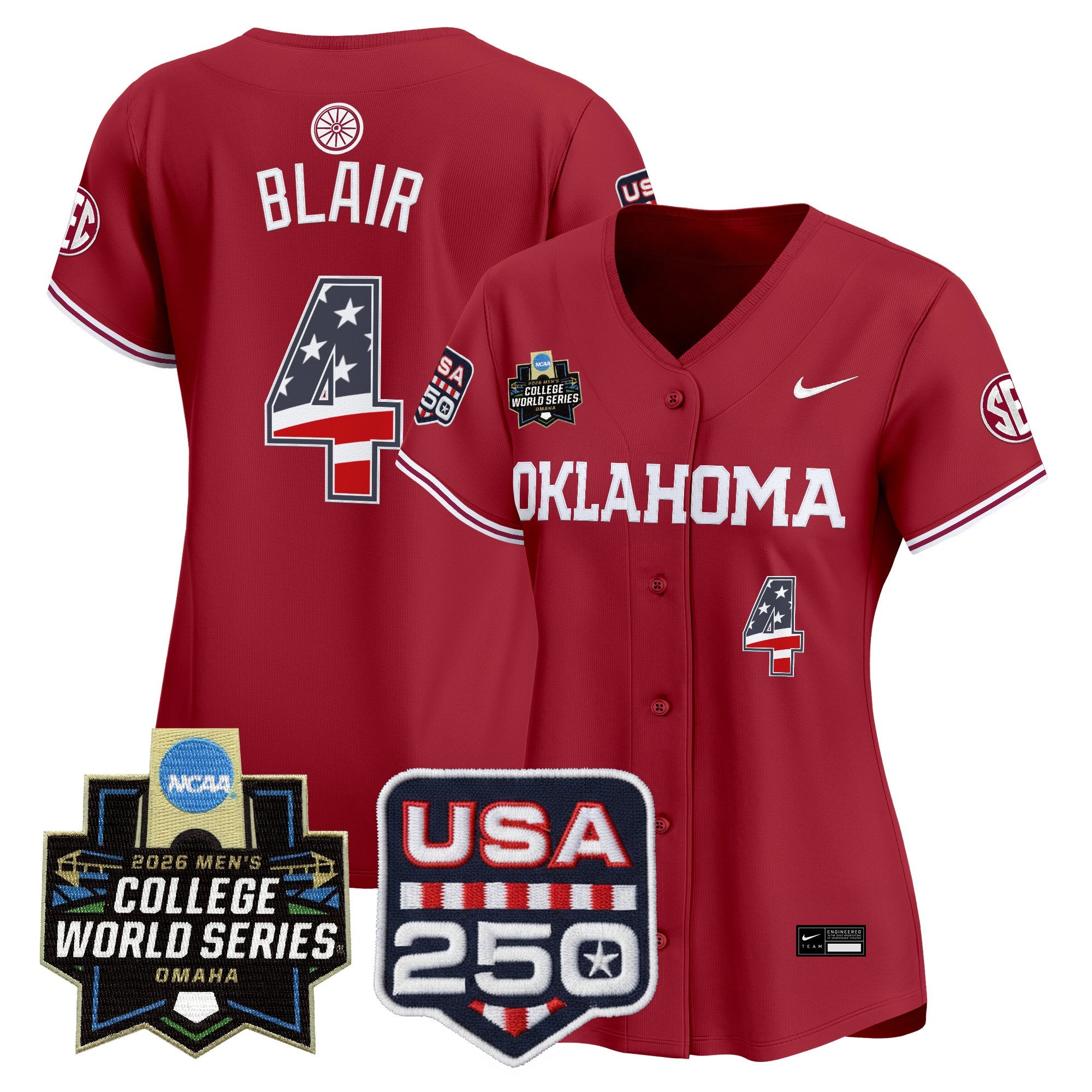Women's Oklahoma Sooners USA 250 Fourth of July Vapor Premier Limited Jersey - 2026 World Series patch - All Stitched